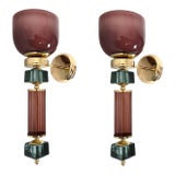 1990 Burgundy and Green Murano Glass Sconces - a Pair For Sale