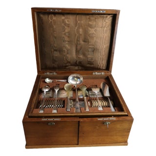 Silver-Plated Metal Cutlery Set in Box, 1930s, Set of 116 For Sale