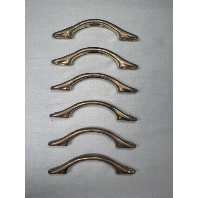 Vintage Modern Swirl Gold Finish Solid Brass Handles, Set of 6 For Sale In Houston - Image 6 of 12