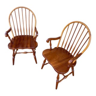 2000s Tom Seely Honey Cherry Seven Spindle Windsor Armchairs - a Pair For Sale