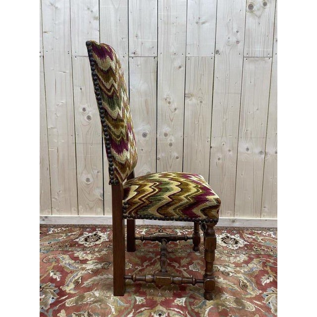 Wood Louis XIII Chairs in Turned Wood and Velvet, Set of 4 For Sale - Image 7 of 10