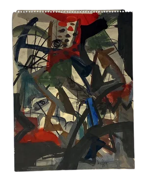 Mid 20th Century Abstract Composition Gouache Painting by Josef Presser, Framed