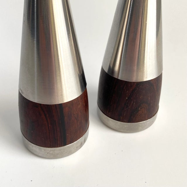 Mid Century Danish Modern 1960s Rosewood & Stainless Steel Salt & Pepper Shakers Simple MCM design on this set with...
