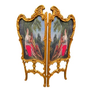 1960 Louis XVI Gold Beech Room Divider Screen - 2 Panels For Sale