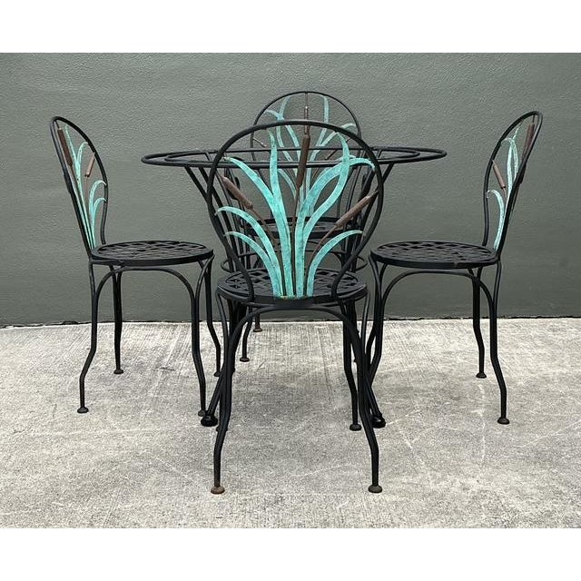 Mid-Century Modern Vintage Cast Aluminum Cat Tail Dining Table Set of 5 For Sale - Image 3 of 12