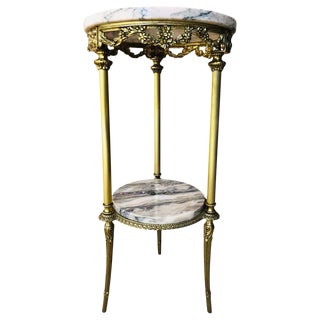 19th Spanish Bronze and Brass Gilted Side Table With White Marbles Top For Sale