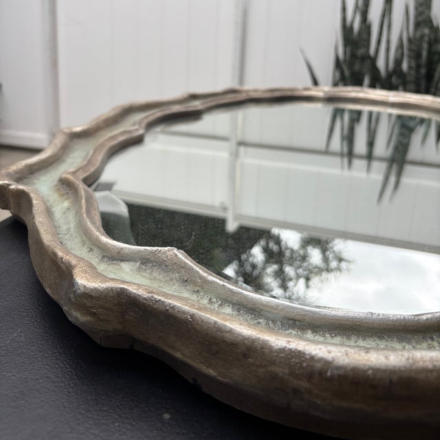 Silver Large Cast Metal Oval Cartouche Mirror,, Silver-Gilt & Celedon For Sale - Image 8 of 12