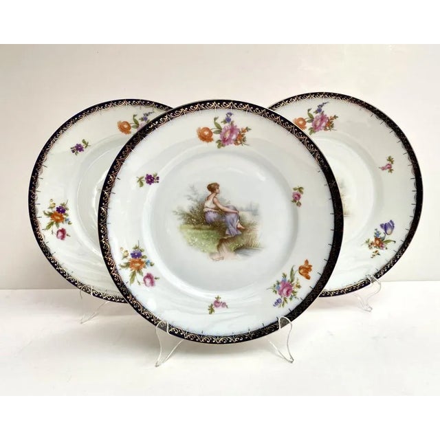 Antique german rosenthal porcelain set of 3 dinner plates, 1923, floral pattern. beautiful plates with red, blue, orange...