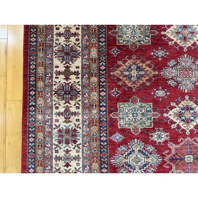 Red 1990s Kazak Wool Rug 8'9 X 12'5 – Geometric Red Handmade Area Rug For Sale - Image 8 of 10