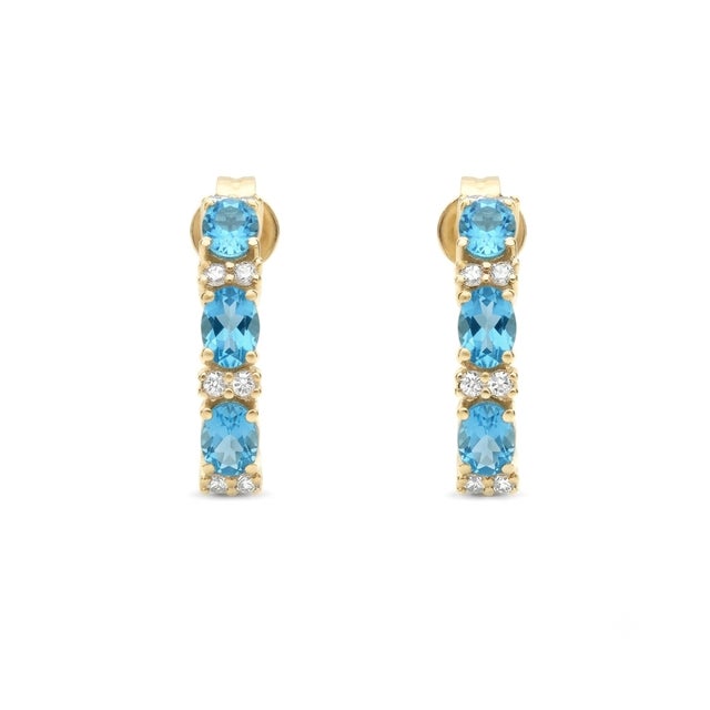 Elegant Swiss Blue Topaz Huggies Hoops | December Birthstone Earrings - A Pair For Sale - Image 4 of 4