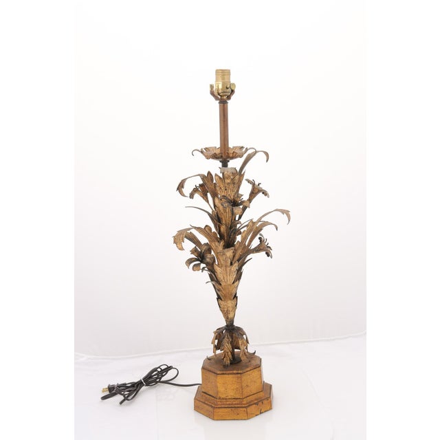 Gold Frederick Cooper Floral Italian Tole Table Lamp. 1960s Italy For Sale - Image 8 of 8