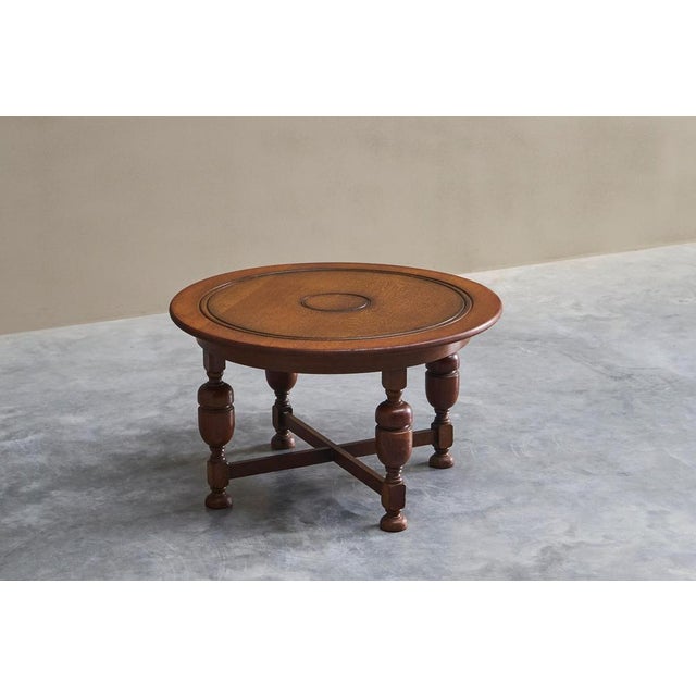 H. Pander & zonen round coffee table with baluster legs in solid oak, the netherlands, 1920s. A wonderful round coffee or...