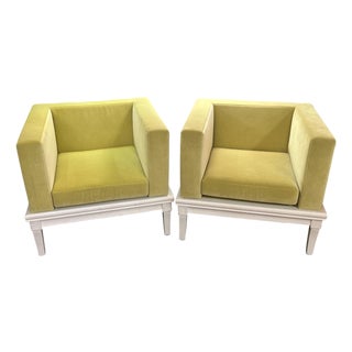 Pair of Mid Century Modern Green Chartreuse Club Chairs in Velvet For Sale