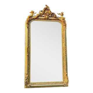 Late 20c French Artisan Louis XVI Gold Beech Floor Mirror For Sale