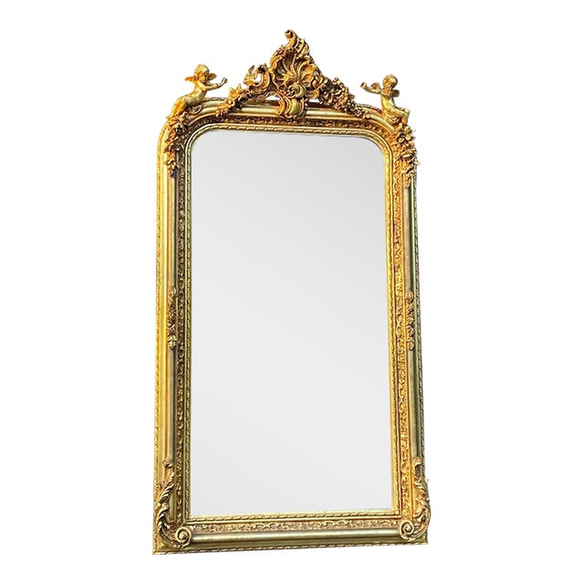 Late 20c French Artisan Louis XVI Gold Beech Floor Mirror For Sale