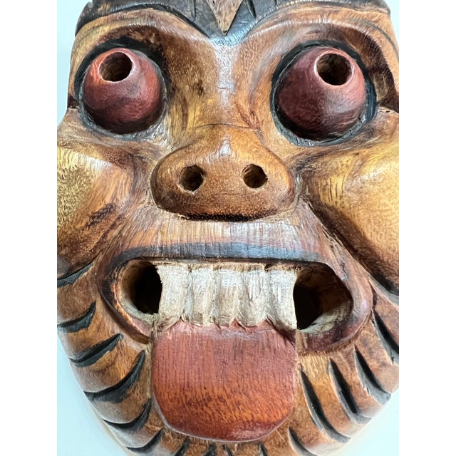 Mid 20th Century Thai Hand-Carved Wood Stylized Boar Folk Art Wall Mask For Sale In Portland, OR - Image 6 of 12