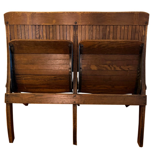 Traditional Antique Oak Double Seat Folding Bench by Brunswick Seating Works Inc., Lawrenceville Va For Sale - Image 3 of 7