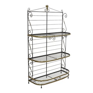 Early 20th Century Vintage French Bakers Rack 3 Tier Scrolling Wrought Iron and Brass Etagere For Sale