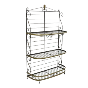Early 20th Century Vintage French Bakers Rack 3 Tier Scrolling Wrought Iron and Brass Etagere