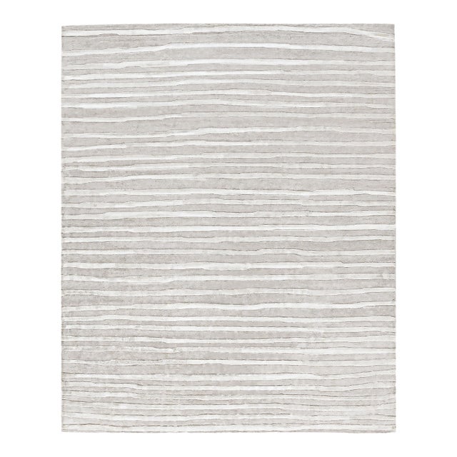 Hand Woven Gray Abstract Viscose Rug, 8ft X 10ft For Sale