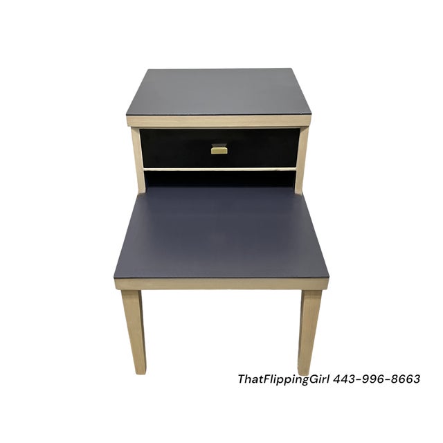 1930s 1930s Art Deco Style Bakelite Coffee Table and Matching End Tables in Navy and Light Raw Wood - Set of 3 For Sale - Image 5 of 5