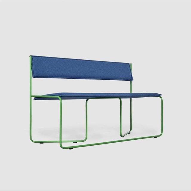 Trampolín bench, blue by pepe albargues dimensions: w135, d49, h83, seat 44 materials: chrome plated or painted iron...