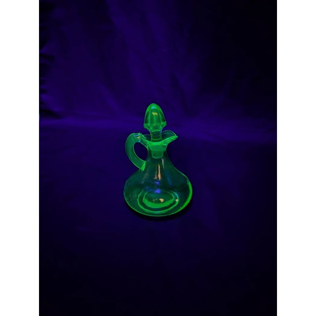 Mid 20th Century Vintage Uranium Glass Cruet With Stopper For Sale - Image 5 of 10