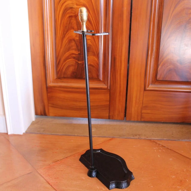 Traditional Cast Iron and Brass Antique Fire Tool Stand For Sale - Image 3 of 9