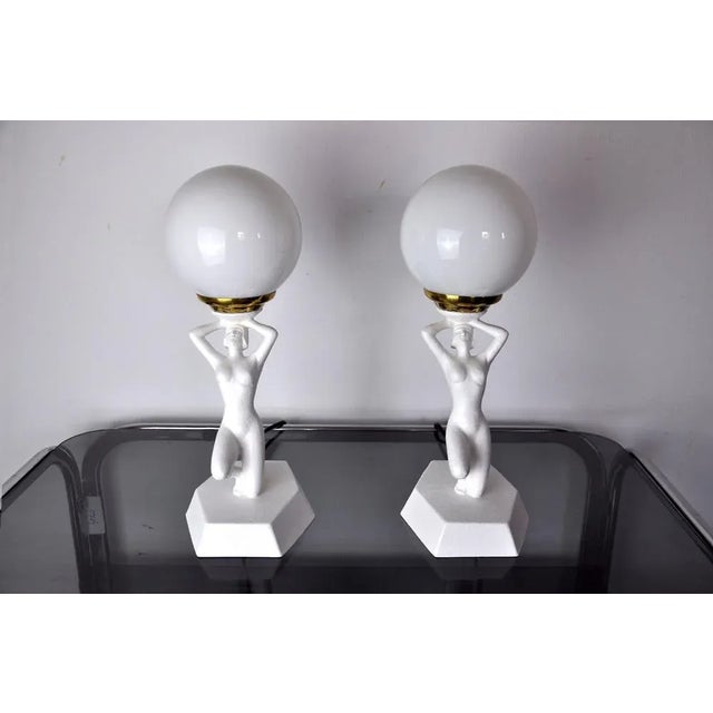 Ivory Nude Woman Ball Lamps by Onices Eth, 1980s, Set of 2 For Sale - Image 8 of 8