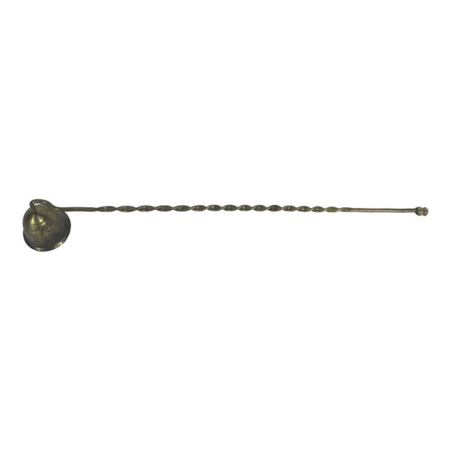 Vintage Etched Brass Candle Snuffer, Twisted Handle, Heavy Patina For Sale
