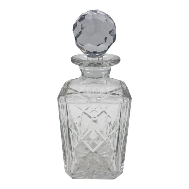 Circa 1900 English Cut Corner Square Decanter With Stopper For Sale