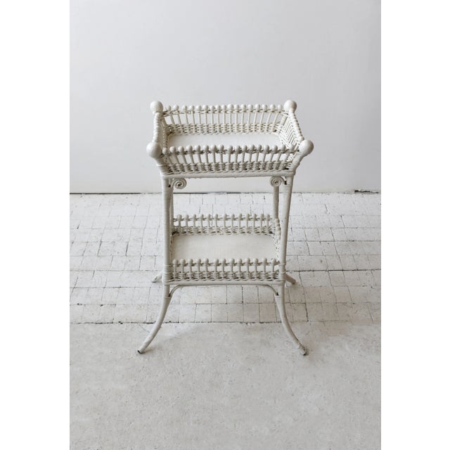 Antique Victorian White Painted Two-Tier Stick + Ball Accent Table With Splayed Legs, Circa Late 19th Century For Sale - Image 10 of 16