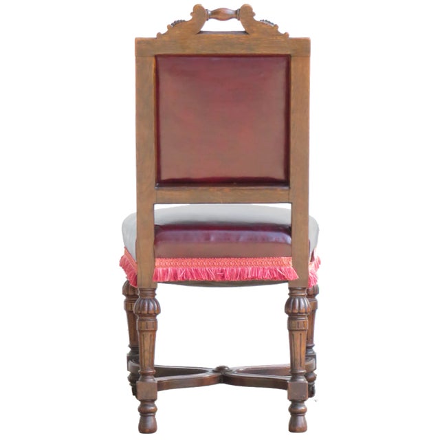 Early 20th Century English Jacobean or Italian Renaissance Style Burgundy Accent Chair For Sale - Image 5 of 7