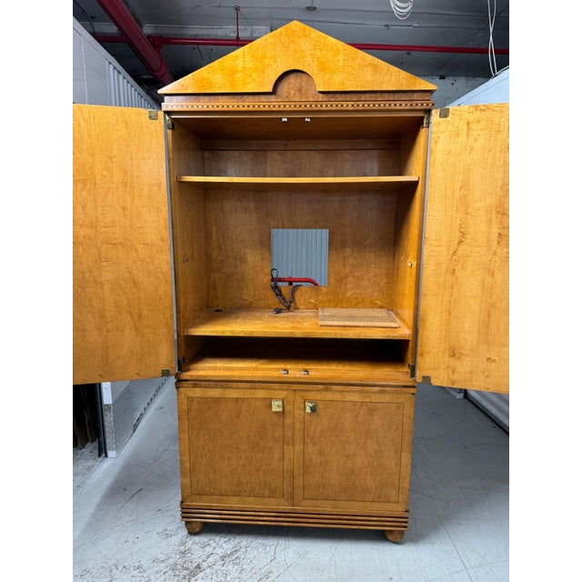 Tan Hickory-White Blonde Wood Armoire Wardrobe With Pediment Crown For Sale - Image 8 of 11