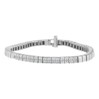 14K White Gold Princess Cut Diamond Bracelet (1.00 cttw, H-I Color, SI1-SI2 Clarity) For Sale