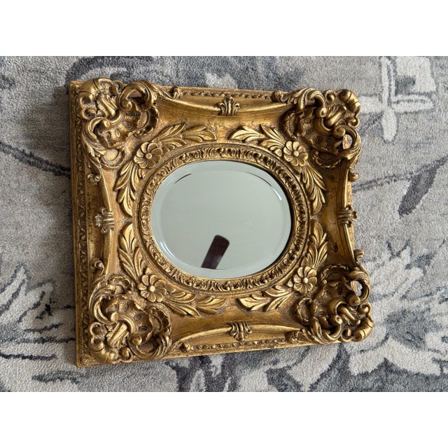 Vintage Oval Beveled Mirror in Beautiful Bold Ornate Gilt Frame 17.5"x16"x3" For Sale In Philadelphia - Image 6 of 14