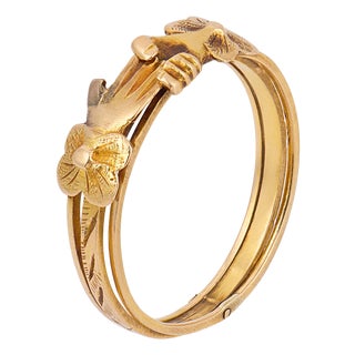 19th Century Victorian 18k Yellow Gold Fede Ring, Size 7 For Sale