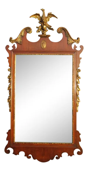 Vintage American Chippendale Gold Eagle Crest Wall Mantle Mirror Federal Style
