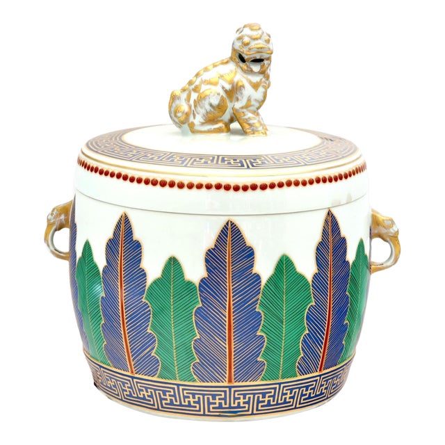 Large Mottahedeh Charleston Feather Foo Dog Jar For Sale