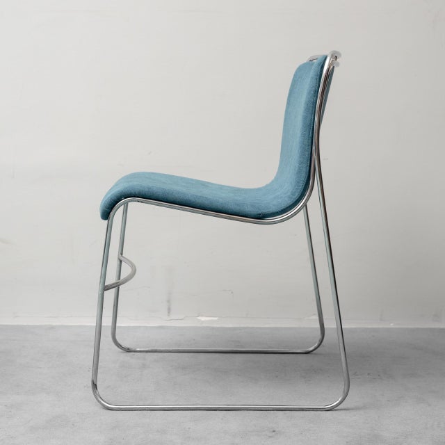 Blue Metal and Blue Fabric Chairs, 1970s, Set of 4 For Sale - Image 8 of 12