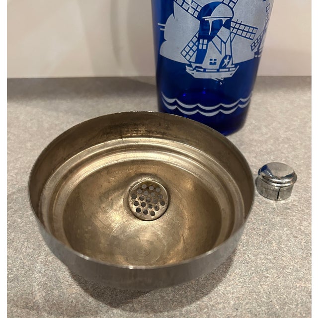 Art Deco 1940's Cobalt Blue Glass Cocktail Shaker Windmill Cloud Water ...