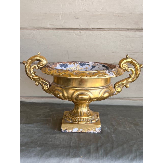 Vintage Large French Baroque Cast Metal Polychrome Water Gilt Vase Jardiniére For Sale - Image 12 of 13