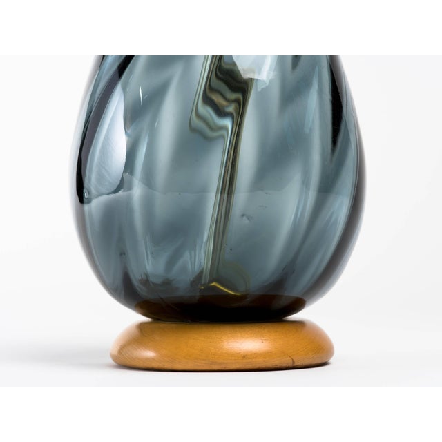 Mid 20th Century Blenko Smoky Blue Glass Bottle Lamp For Sale - Image 5 of 9