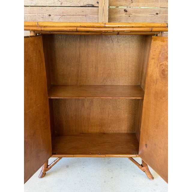 Brown Vintage Coastal Faux Bamboo Cabinet by Palecek With Pineapple Motif Doors For Sale - Image 8 of 12