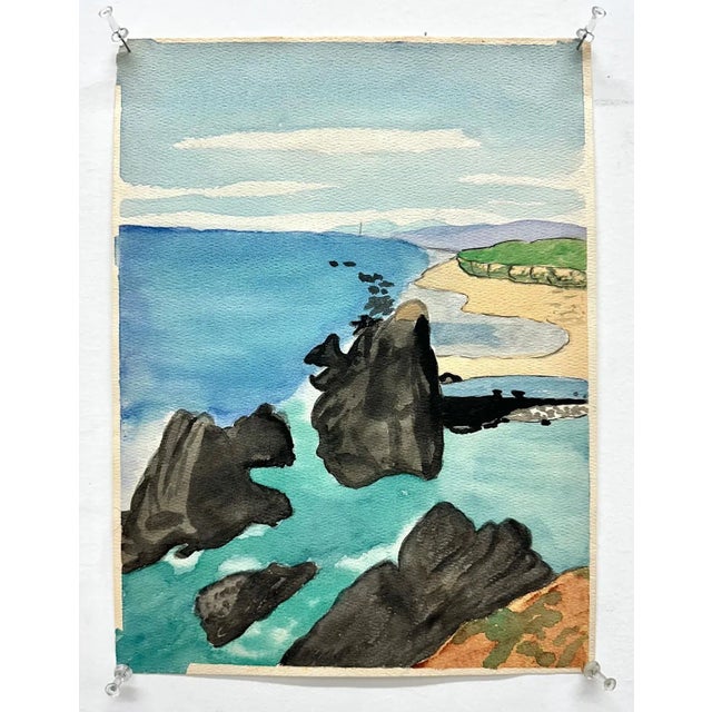 1970s Vintage Summer Beach, Bluish Sky Original Painting For Sale In Los Angeles - Image 6 of 8