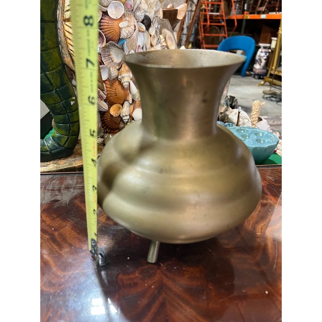 Contemporary 1950s South American Solid Brass Footed Minimalist Style Vase For Sale - Image 3 of 5