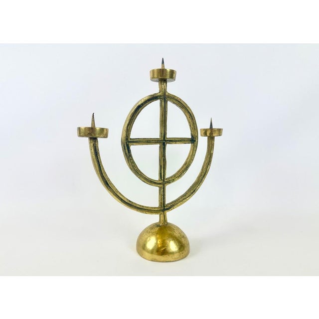 Metal Vintage Brutalist German Brass Candleholder, 1970s For Sale - Image 7 of 10