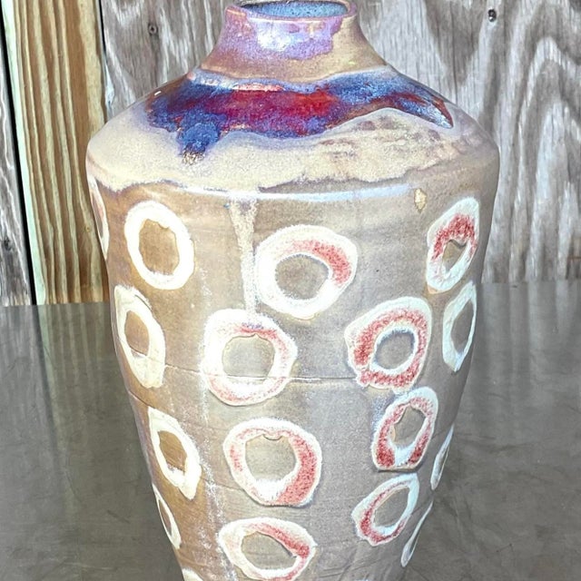 Vintage Boho Signed Studio Pottery Vase For Sale - Image 9 of 15