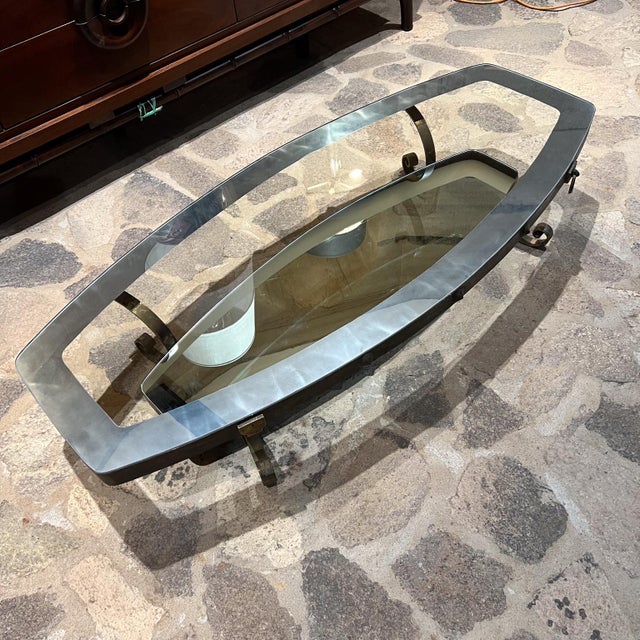 1950s Style Arturo Pani Long Oval Coffee Table Patinated Brass For Sale - Image 11 of 12
