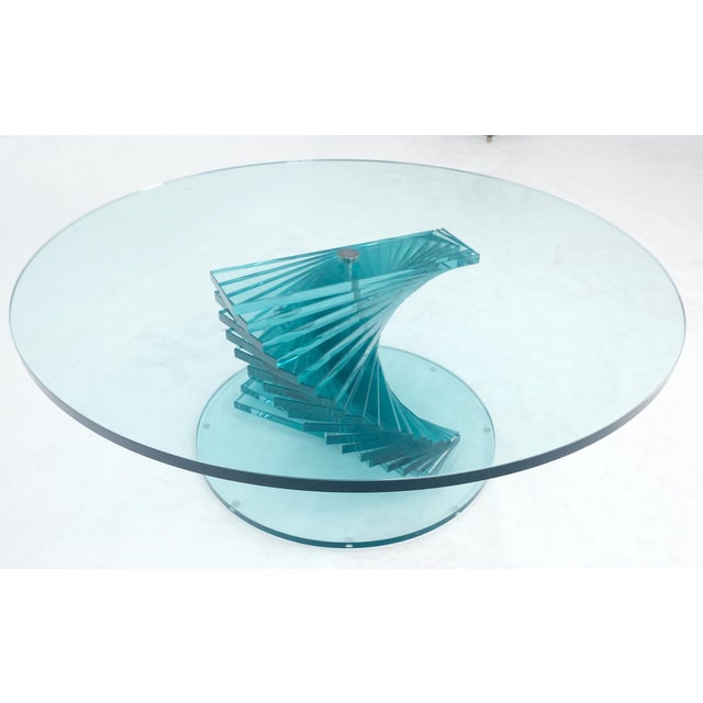 Transparent Stacked Glass Fan Shape Base Round Coffee Table Italian Post Modern Mid Century For Sale - Image 8 of 13